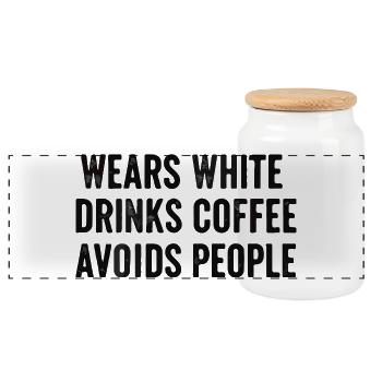 Worn white, drank coffee, avoided people - Panoramic Cookie Jar with Wooden Lid - white - Front