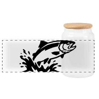 Jumping fish, trout fishing, angling - Panoramic Cookie Jar with Wooden Lid - white - Front