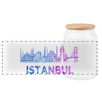 Istanbul Skyline Skizze - Panorama Keksdose mit Holzdeckel - Weiß - Vorne