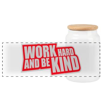 Work Hard And Be Kind Inspirierend Fleiß Güte Logo - Panorama Keksdose mit Holzdeckel - Weiß - Vorne