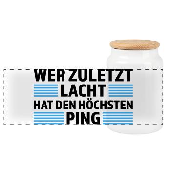 Wer zuletzt lacht höchsten Ping Gamer Shirt - Panorama Keksdose mit Holzdeckel - Weiß - Vorne