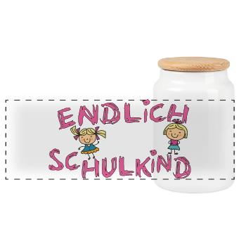 Endlich Schulkind  - Panorama Keksdose mit Holzdeckel - Weiß - Vorne
