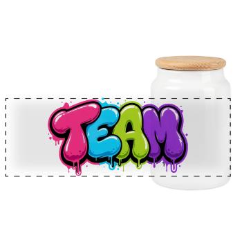 Team - Panorama Keksdose mit Holzdeckel - Weiß - Vorne