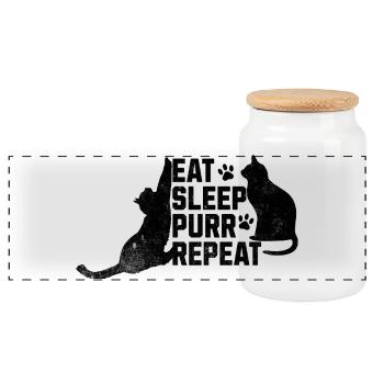 Cats - Panoramic Cookie Jar with Wooden Lid - white - Front