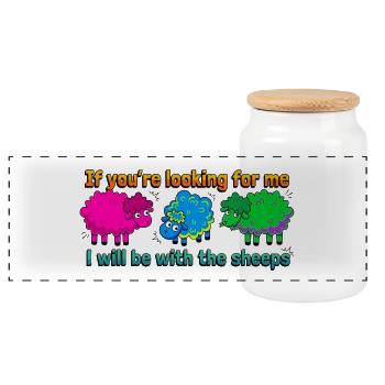 With the sheep - Panoramic Cookie Jar with Wooden Lid - white - Front