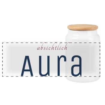 Absichtlich Aura Typo-Print - Panorama Keksdose mit Holzdeckel - Weiß - Vorne