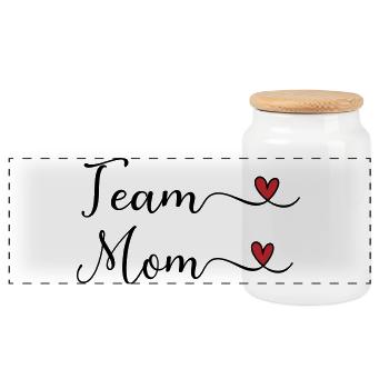 Team Mom cute Typography Design with a Heart - Panoramic Cookie Jar with Wooden Lid - white - Front