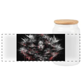 Dark Asia Punk Art Frau Porträt T-Shirt Bild - Panorama Keksdose mit Holzdeckel - Weiß - Vorne