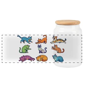 Chats colorés : Pop Art de chatons comiques mignons - Boîte à biscuits avec couvercle en bois - blanc - Devant