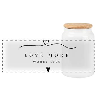 Love More Worry Less | Minimal Herz Design - Panorama Keksdose mit Holzdeckel - Weiß - Vorne