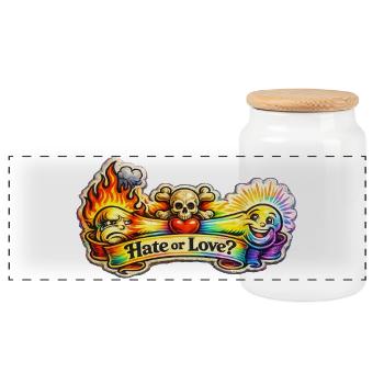 Hate or Love? - Panorama Keksdose mit Holzdeckel - Weiß - Vorne