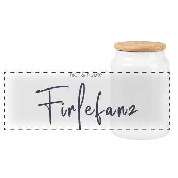 Hier & Heute Firlefanz – Humorvolle Typografie - Panorama Keksdose mit Holzdeckel - Weiß - Vorne