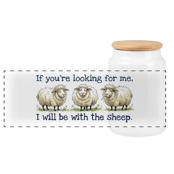 I will be with the sheep Lustiges Schaf Motiv - Panorama Keksdose mit Holzdeckel - Weiß - Vorne