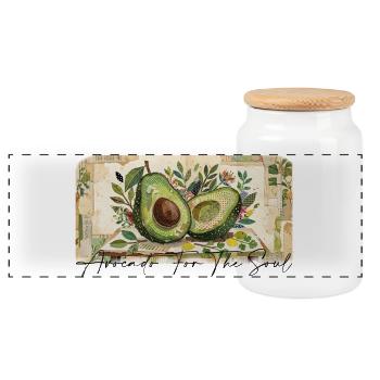 Avocado - Panoramic Cookie Jar with Wooden Lid - white - Front