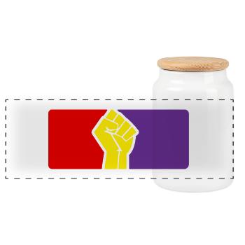 Spanish Republic Flag and Fist - Panoramic Cookie Jar with Wooden Lid - white - Front