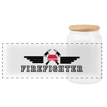 FIrefighter Logo mit Helm und Axt mit Wings - Panorama Keksdose mit Holzdeckel - Weiß - Vorne