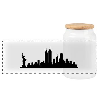 NYC-Skyline - Panorama Keksdose mit Holzdeckel - Weiß - Vorne