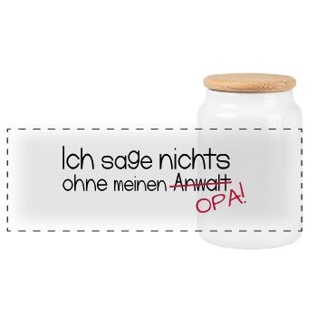 Ich sage nichts ohne meinen Opa! - Panorama Keksdose mit Holzdeckel - Weiß - Vorne