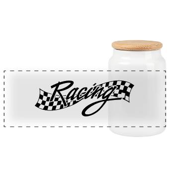 racing sport - Panoramic Cookie Jar with Wooden Lid - white - Front