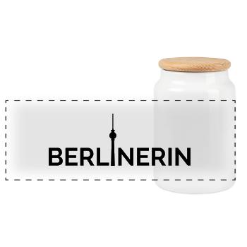 Berlinerin Berlin Hauptstadt Fernsehturm - Panorama Keksdose mit Holzdeckel - Weiß - Vorne