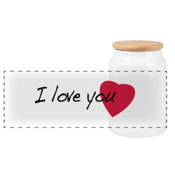 i_love_you - Panoramic Cookie Jar with Wooden Lid - white - Front