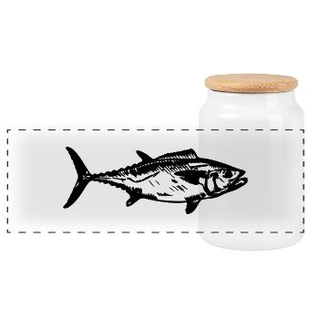tuna fish - Panoramic Cookie Jar with Wooden Lid - white - Front