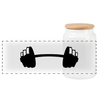 Dumbbell weight lifting bodybuilding 02 - Panoramic Cookie Jar with Wooden Lid - white - Front