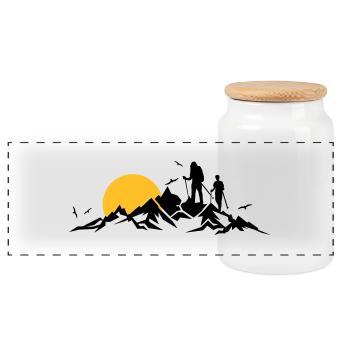 Natur - Berge Wanderer - Panorama Keksdose mit Holzdeckel - Weiß - Vorne