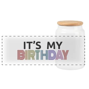 It's My Birthday Cool Retro Birthday Party Gift - Panoramic Cookie Jar with Wooden Lid - white - Front