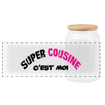 Super cousine c'est moi !! - Boîte à biscuits avec couvercle en bois - blanc - Devant