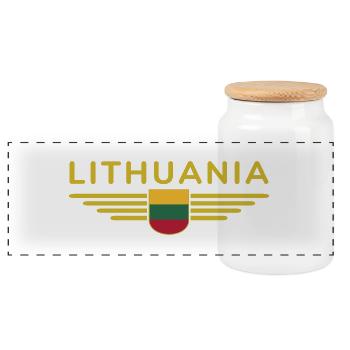 Lithuania T-Shirt – Pride and Style - Panoramic Cookie Jar with Wooden Lid - white - Front