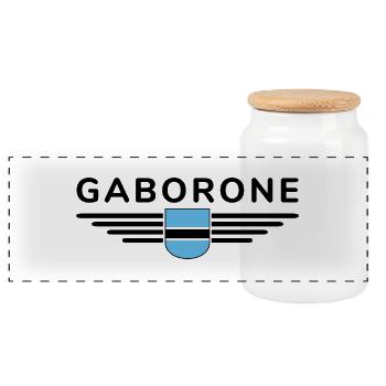 Gaborone T-Shirt für Botswana-Fans - Panorama Keksdose mit Holzdeckel - Weiß - Vorne