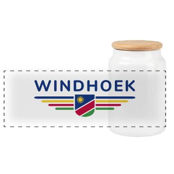 Windhoek T-Shirt for Namibia Lovers - Panoramic Cookie Jar with Wooden Lid - white - Front
