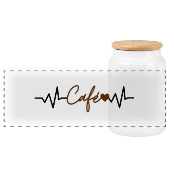 Amoureux du café - Electrocardiogramme - Coeur - Boîte à biscuits avec couvercle en bois - blanc - Devant