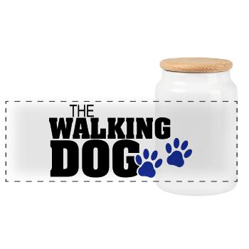 The Walking Dog paw print - Panoramic Cookie Jar with Wooden Lid - white - Front