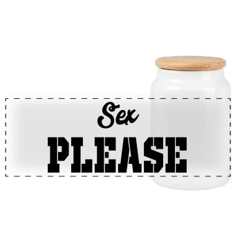 sex please - Panoramic Cookie Jar with Wooden Lid - white - Front