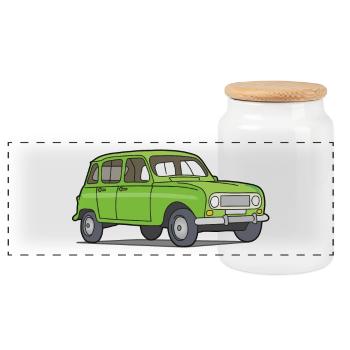 Grüner R4 (Auto) - Panorama Keksdose mit Holzdeckel - Weiß - Vorne