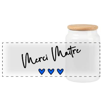 MERCI. MERCI MAÎTRE. CADEAU MAÎTRE. VACANCES. ÉTÉ. - Boîte à biscuits avec couvercle en bois - blanc - Devant