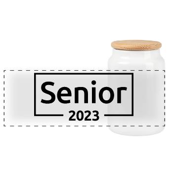 Senior 2023 - Abschlussfeier für Absolventen - Panorama Keksdose mit Holzdeckel - Weiß - Vorne