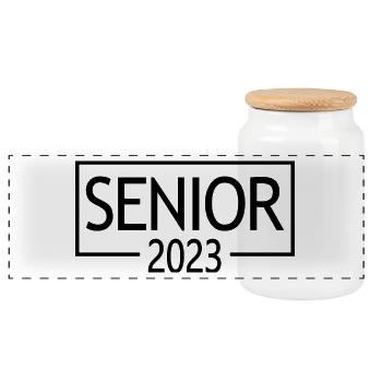 Senior 2023 - Stolzes Graduate Cool Graduation Geschenk - Panorama Keksdose mit Holzdeckel - Weiß - Vorne