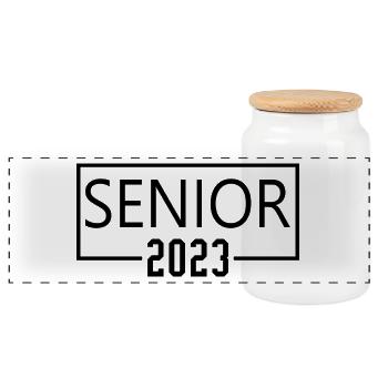 Senior 2023 - Abschlussfeier für Absolventen - Panorama Keksdose mit Holzdeckel - Weiß - Vorne