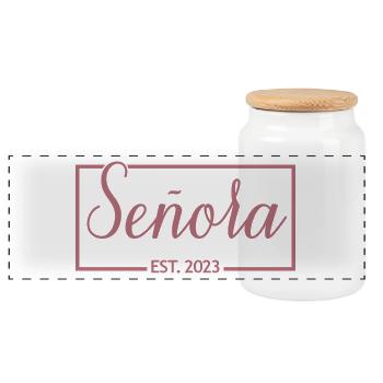 Señora Est. 2023 Fiançailles mariée à être mariage - Boîte à biscuits avec couvercle en bois - blanc - Devant