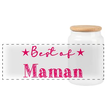 MAMAN. FÊTE DES MÈRES. BONNE FÊTE MAMAN. FÊTE - Boîte à biscuits avec couvercle en bois - blanc - Devant