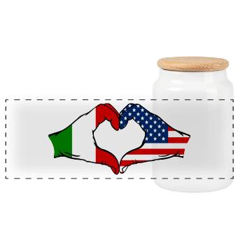 Forme de coeur Italie USA avec les mains - Boîte à biscuits avec couvercle en bois - blanc - Devant