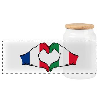 France Italie Forme de coeur avec les mains - Boîte à biscuits avec couvercle en bois - blanc - Devant