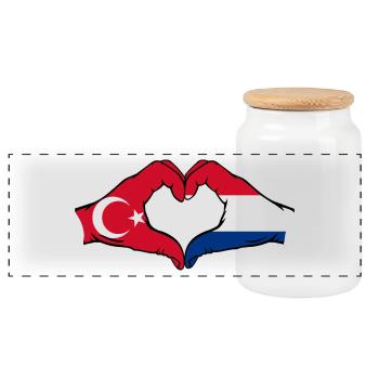 Forme de coeur Türkiye Holland avec mains - Boîte à biscuits avec couvercle en bois - blanc - Devant