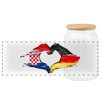 Croatie Allemagne Forme de cœur avec les mains utilisées - Boîte à biscuits avec couvercle en bois - blanc - Devant