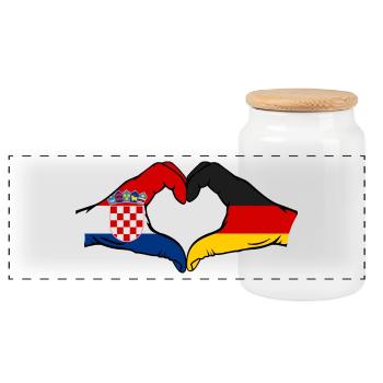 Croatie Allemagne Forme de coeur avec les mains - Boîte à biscuits avec couvercle en bois - blanc - Devant