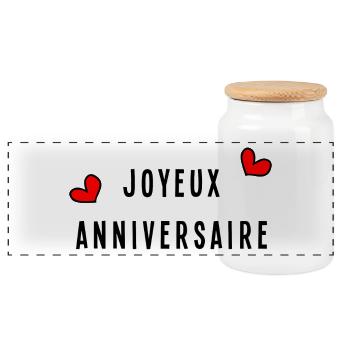 HAPPY BIRTHDAY. HAPPY BIRTHDAY. ANNIVERSARY. - Panoramic Cookie Jar with Wooden Lid - white - Front