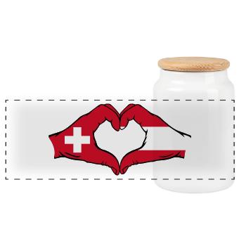 Switzerland Austria Flag Hands Heart Shape - Panoramic Cookie Jar with Wooden Lid - white - Front